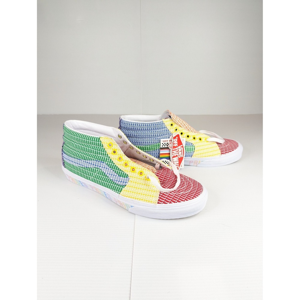 Vans Mid Skate Shoes Men's 11 SK8-Mid "Pride" True White / Multicolor